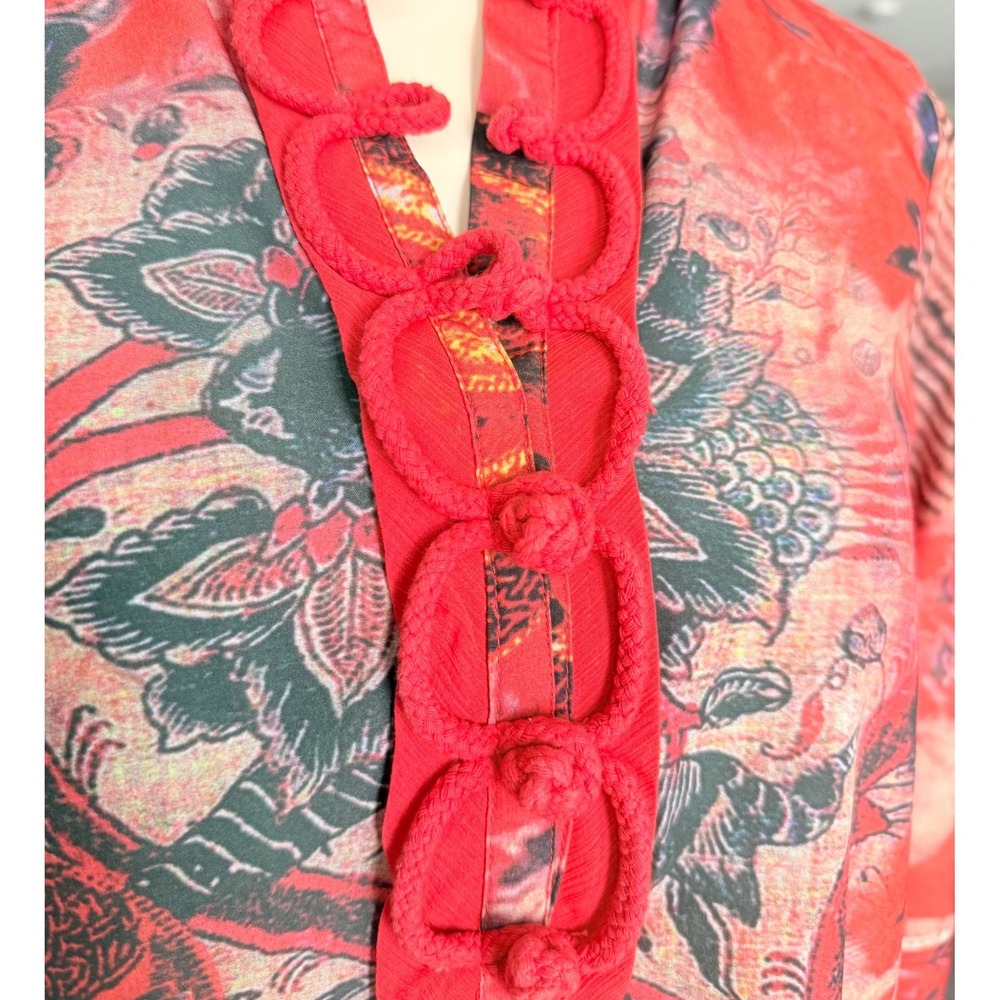 Soft Surroundings Red Floral Butterfly Tunic Top Frog Closure Womens Small 31281 - Picture 5 of 12